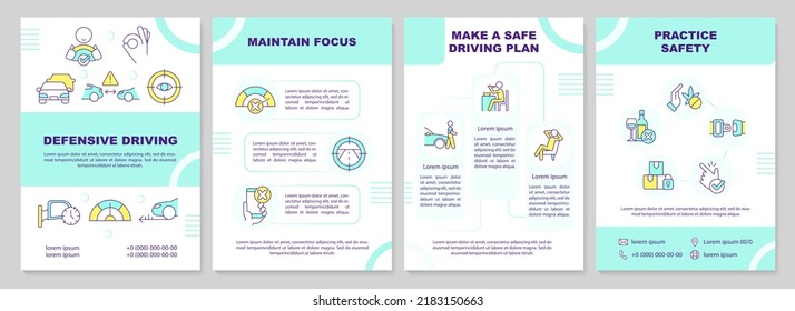 Driving safety brochure template. Road rules. Leaflet design with linear icons. Editable 4 vector layouts for presentation, annual reports. Arial-Black, Myriad Pro-Regular fonts used