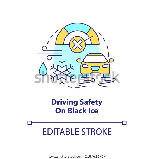 Driving safety on black ice concept icon. Move\
straight. Situational driving safety abstract idea thin line\
illustration. Isolated outline drawing. Editable stroke. Arial,\
Myriad Pro-Bold fonts\
used