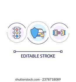 Driving safety tips loop concept icon. Car security. Traffic rules. Personal protection abstract idea thin line illustration. Isolated outline drawing. Editable stroke. Arial font used