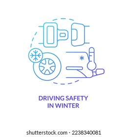 Icono de concepto de seguridad de conducción en gradiente azul invernal. Cinturón de seguridad. Ilustración de línea delgada de idea abstracta de seguridad conductora. Dibujo de contorno aislado. Se usa una fuente Myriad Pro-Bold