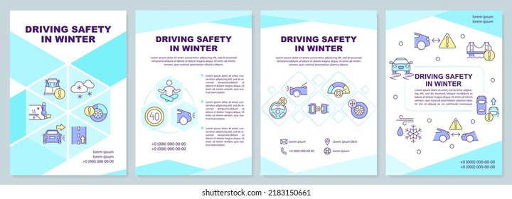 Plantilla de folleto sobre seguridad para conducir en invierno. Diseño del prospecto con iconos lineales. Editable 4 diseños vectoriales para presentación, informes anuales. Arial-Black, Myriad Pro-Regular fuentes utilizadas