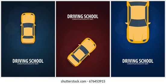 Driving School Banner. Auto Education. The rules of the road. Vector illustration