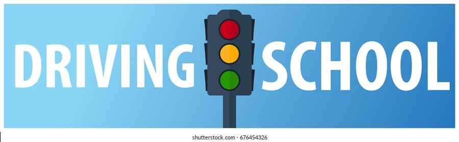 Driving School Banner. Auto Education. The rules of the road. Vector illustration