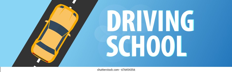 Driving School Banner. Auto Education. The rules of the road. Vector illustration