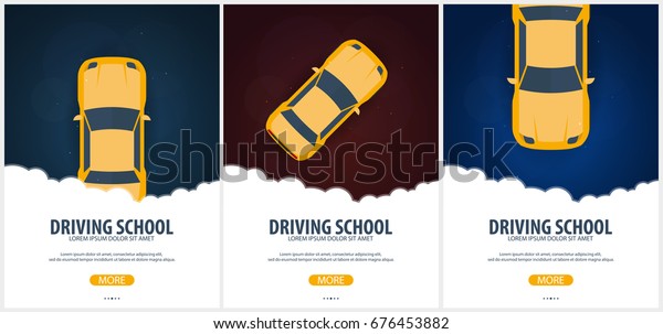 Driving School Banner. Auto Education. The\
rules of the road. Vector\
illustration
