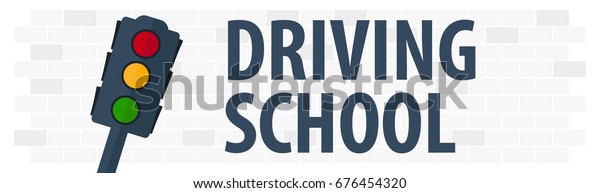 Driving School Banner. Auto Education. The
rules of the road. Vector
illustration