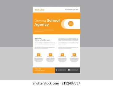 Driving school business flyer template, Drivers education. Flyer, booklet, leaflet print, cover design, Training at driving school Flyer