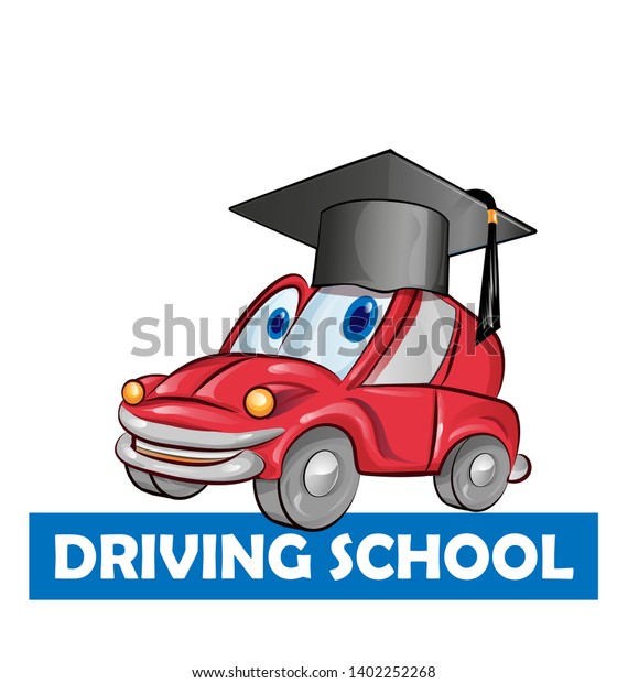 driving school car\
cartoon isolated on\
white