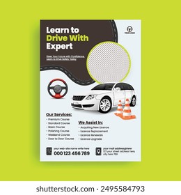 Driving school and car rental service print flyer or poster Editable template 
with 3d car illustration suitable for car mechanic and garage customizable leaflet brochure cover design