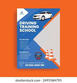 Driving school and car rental service print flyer or poster Editable template 
with 3d car illustration suitable for car mechanic and garage customizable leaflet brochure cover design