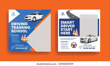 ﻿
Driving school and car rental service social media post, ad, banner template, 3D car illustration, car mechanic and garage square flyer or poster and web banner advertising design