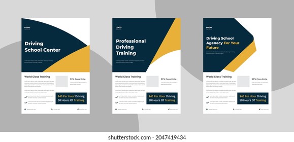 Driving school flyer design. Drive teaching poster flyer leaflet template.
Driving lesson instructor poster leaflet design