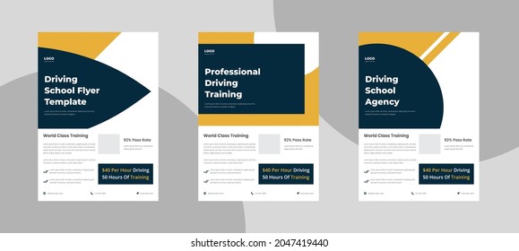 Driving school flyer design. Drive teaching poster flyer leaflet template.
Driving lesson instructor poster leaflet design
