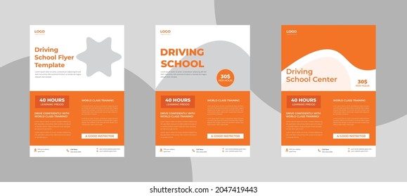 Driving school flyer design. Drive teaching poster flyer leaflet template.
Driving lesson instructor poster leaflet design