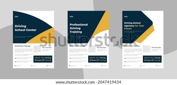Driving school flyer design. Drive teaching poster\
flyer leaflet template.\
Driving lesson instructor poster leaflet\
design