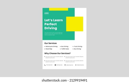 driving school flyer design template. learn driving today poster, leaflet design. experts in driving flyer templates.