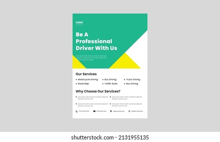 driving school flyer design template. learn driving today poster, leaflet design. experts in driving flyer templates.