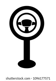 driving school here. driving school icon and map pointer. steering wheel symbol