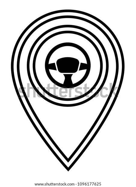 driving school here. driving school icon and map\
pointer. steering wheel\
symbol