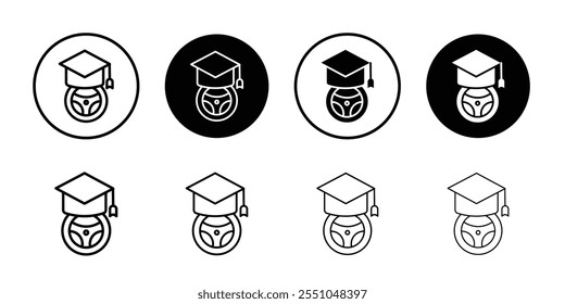 Icono de la escuela de conducción Vector de contorno en blanco y negro