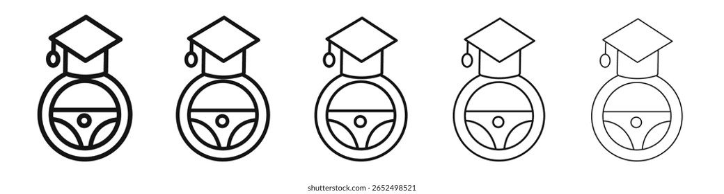 Icono de la escuela de conducción Letrero de Vector blanco y negro