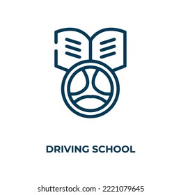 Driving school icon. Linear vector illustration from driving school collection. Outline driving school icon vector. Thin line symbol for use on web and mobile apps, logo, print media.