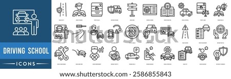 Driving School icon. Road Safety, Driver Training, Traffic Rules, Defensive Driving, Road Signs, Driving Lessons, Driver Education and Vehicle Control