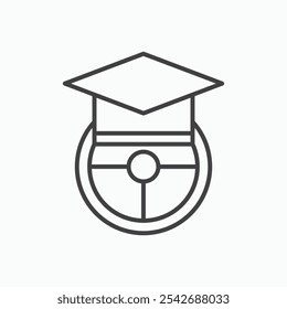 Driving school icon in thin black lines