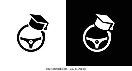 Driving school icon Vector in flat style. Collection silhouettes