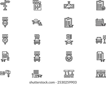 Driving school icons collection is a vector illustration with editable stroke.