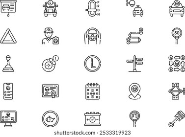 Driving school icons collection is a vector illustration with editable stroke.