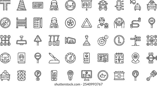 Driving school icons High-Quality Vector Icons Collection with Editable Stroke. Ideal for Professional and Creative Projects.