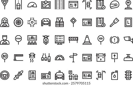 Driving school icons High-Quality Vector Icons Collection with Editable Stroke. Ideal for Professional and Creative Projects
