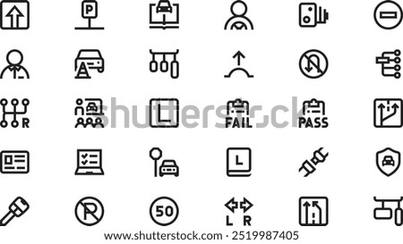 Driving school icons High-Quality Vector Icons Collection with Editable Stroke. Ideal for Professional and Creative Projects.