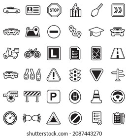 Driving School Icons. Line With Fill Design. Vector Illustration.