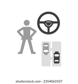 Autofahren von Schulsymbolen. Minimalistisches Linearnetz-Icon-Set. Vektorgrafik.