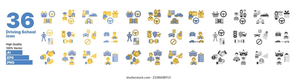 Driving school icons set. Editable vector.