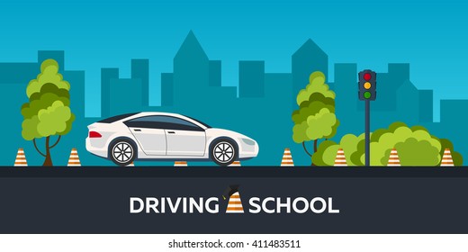 Driving school illustration. Auto. Sity. Auto Education. The rules of the road.