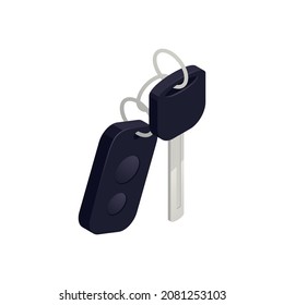 Driving school isometric composition with isolated image of car keys with remote lock vector illustration