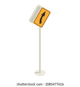 Driving school isometric composition with isolated image of arrow turn road sign vector illustration