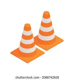 Driving school isometric composition with isolated image of traffic cones vector illustration