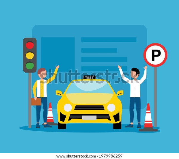 Driving school\
or learning to drive in flat\
design