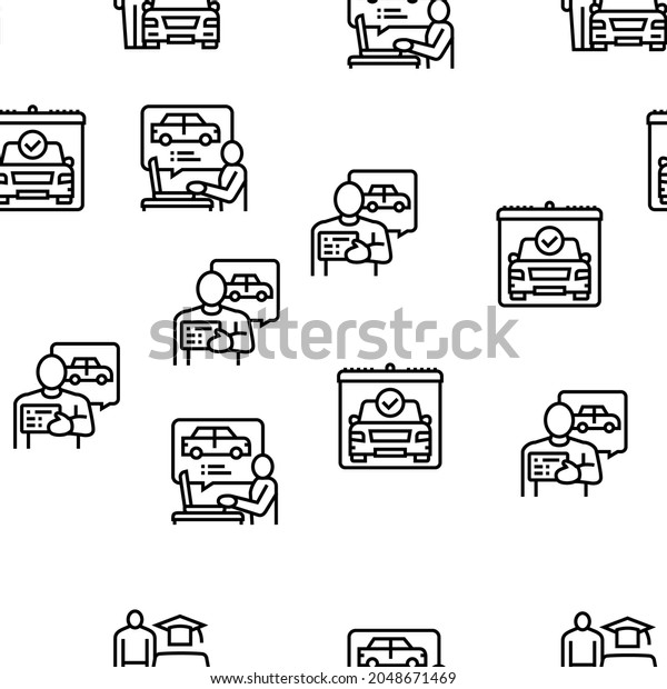 Driving School Lesson Vector Seamless\
Pattern Thin Line\
Illustration