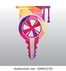 Driving school logo design. Car key with road  and tyer icon.