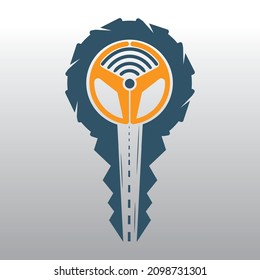 Design des Führerzeichens der Schule. Autoschlüssel mit Straßen- und Lenkradsymbol.