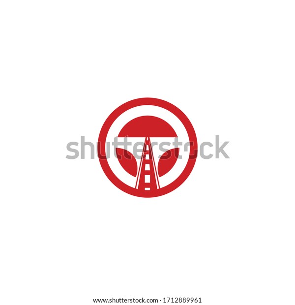 Driving\
school logo design. Steering wheel and road\
icon.
