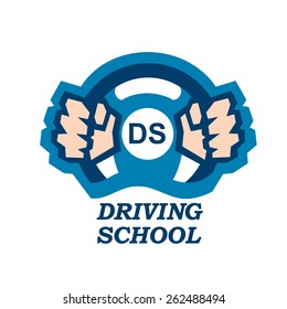 Driving School Logo Hands On  Steering Wheel Icon Vector