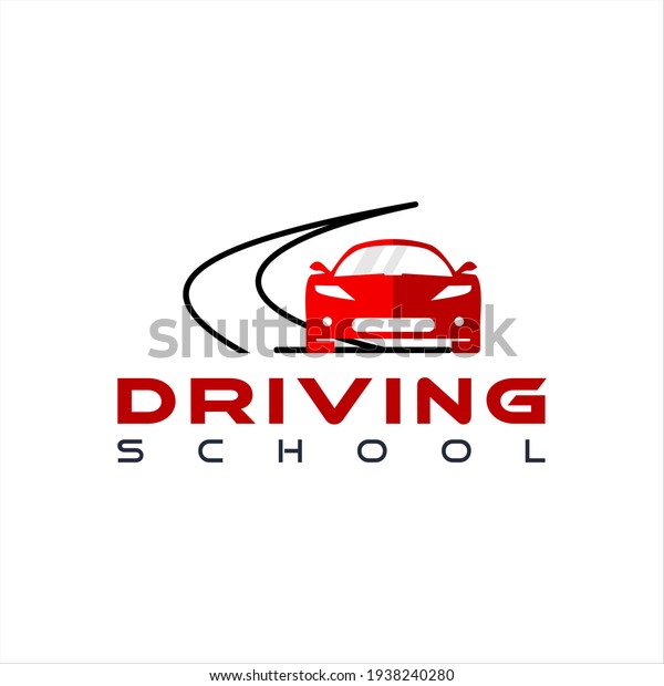 driving school logo modern sport\
car, vector in red flat color graphic design template\
idea
