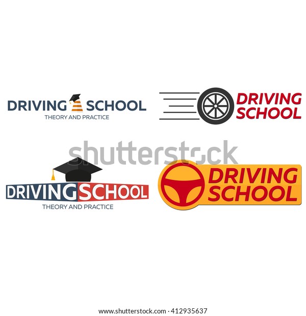 Driving school logo set. Auto Education. The rules\
of the road