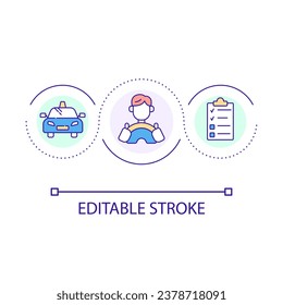 Driving school loop concept icon. Car education. Traffic rules. Driver training. Automobile abstract idea thin line illustration. Isolated outline drawing. Editable stroke. Arial font used
